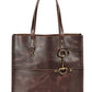 AWST Int'l Snaffle Bit Leather Tote Bag- Black dark brown leather tote with brass snaffle bit and dual handles