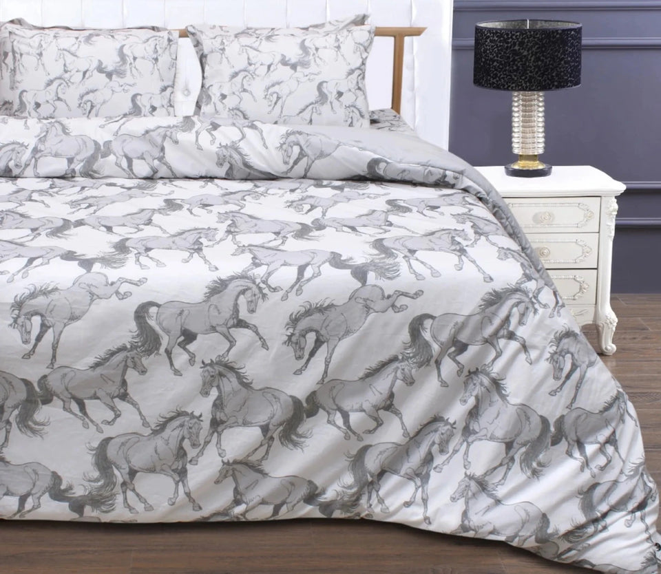 AWST Int'l "Lila" Elegant Horse Comforter Set- White with Gray- King, view 6