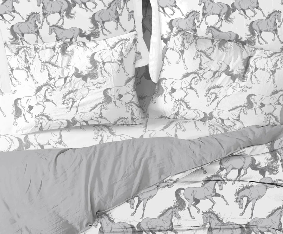 AWST Int'l "Lila" Elegant Horse Sheet Set- White with Gray- King, view 6
