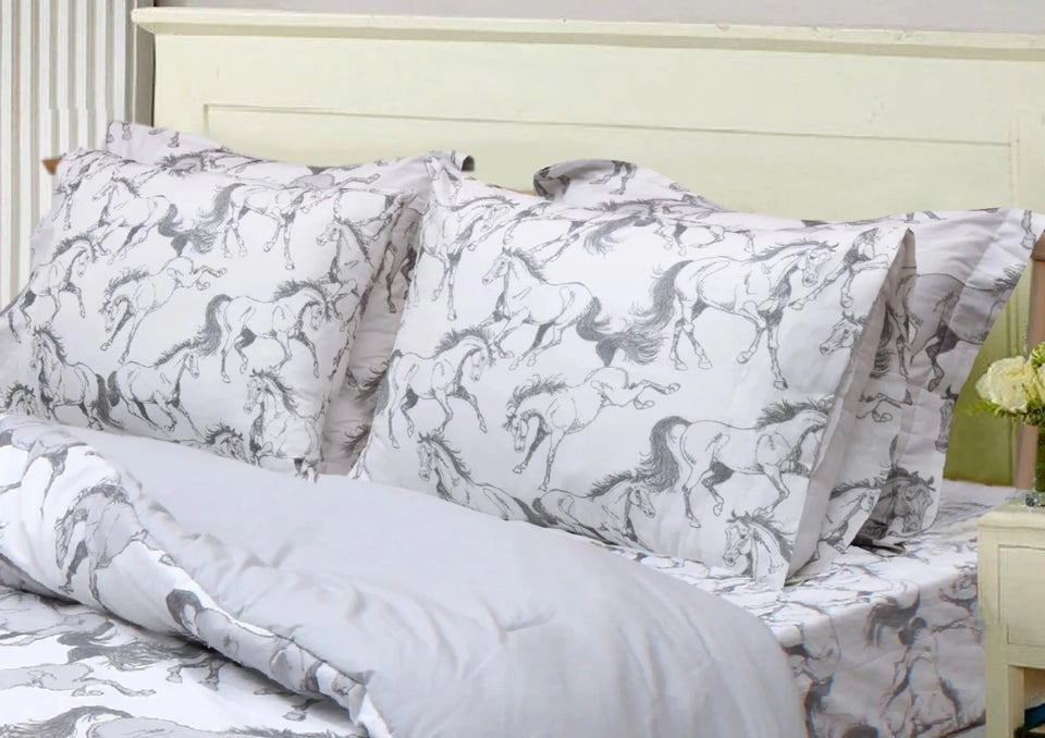 AWST Int'l "Lila" Elegant Horse Sheet Set- White with Gray- King, TWIN/1, view 3