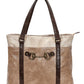 AWST Int'l Colorblock Snaffle Bit Laptop Tote- Brown with dark brown handles and metal snaffle bit detail on front panel