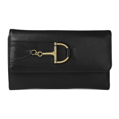 AWST Int'l Dee-Bit 3-Fold Leather Wallet-Black with metal hardware detail, sleek and stylish design.