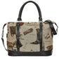 AWST Int'l Equestrian Tapestry Pattern travel bag with leather handles and equestrian-themed tapestry fabric design
