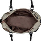 Open top view of AWST Int'l Equestrian Tapestry Pattern tote bag with brown interior and black handles