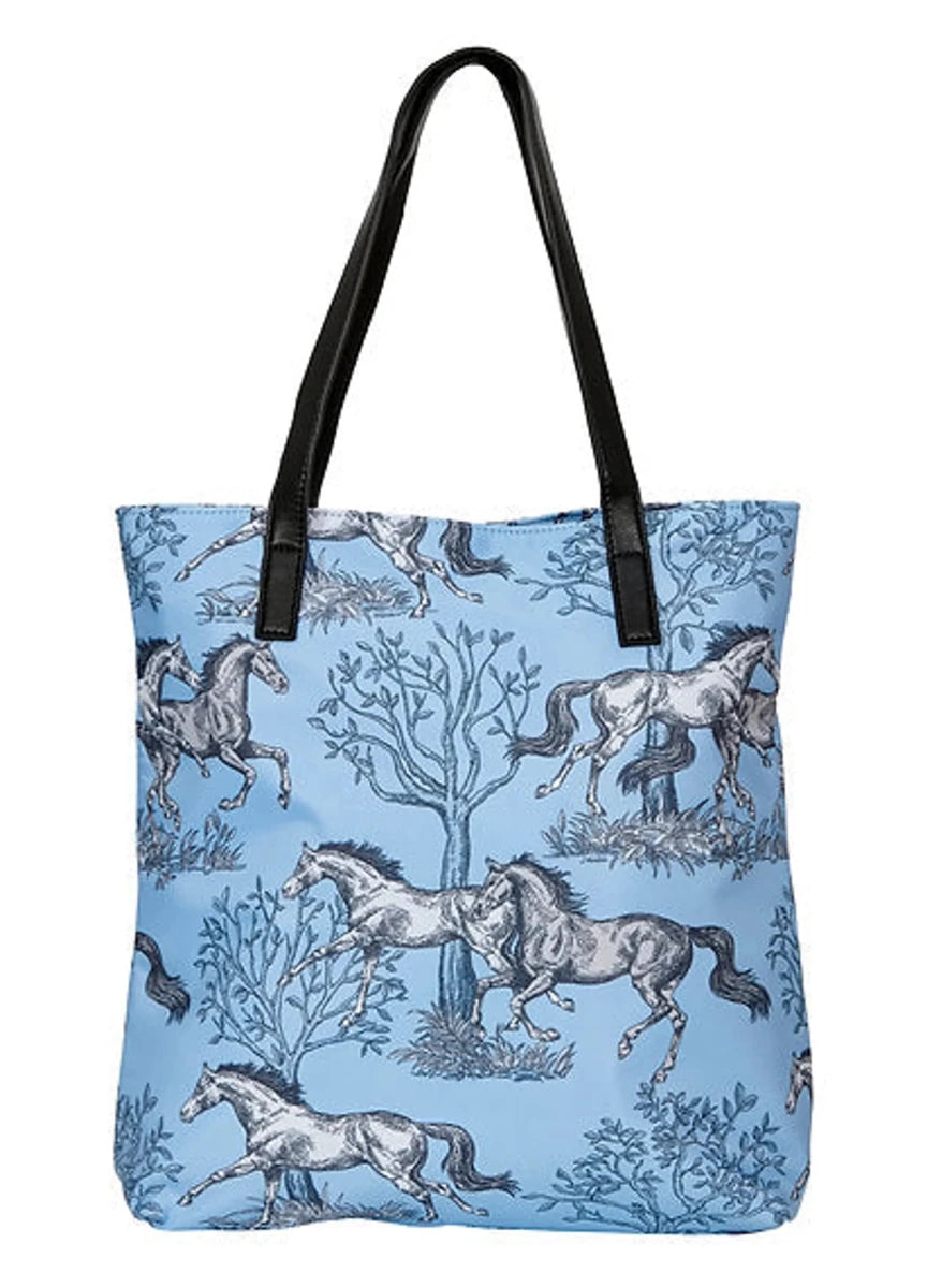 AWST Int'l "Lila" Blue Toile Pattern Tote Bag with Tassel, view 4