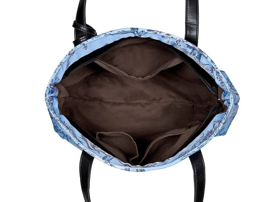 AWST Int'l "Lila" Blue Toile Pattern Tote Bag with Tassel, view 5