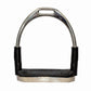 TuffRider Flexi Stirrups made of metal with black padded grips and textured footbed for equestrian use