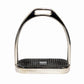 Tuffrider Fillis Stirrups with metal frame and textured black rubber footbed for secure grip in equestrian riding gear