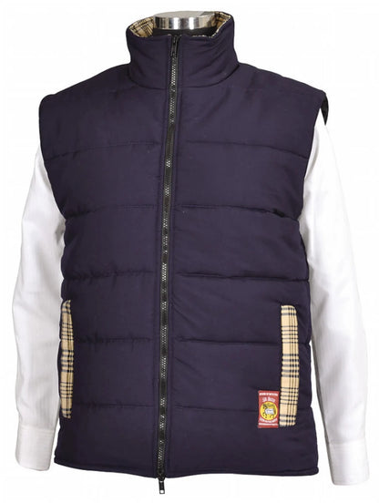 Women's Quilted Equestrian Vest - Country Style Riding Vest with Plaid Lining & Side Gussets - 5/A Baker in navy blue