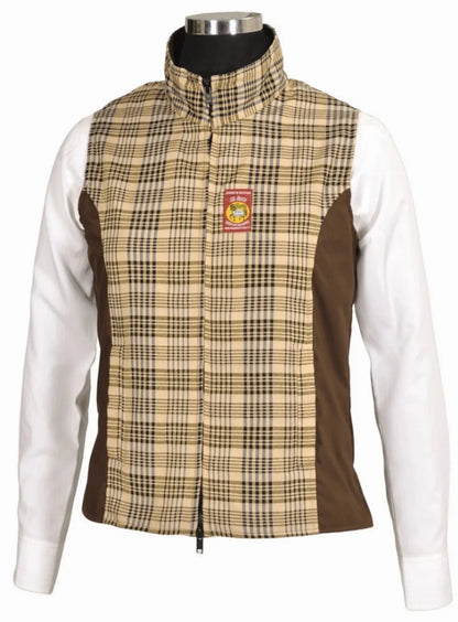 5/A Baker Ladies Select Vest - Plaid Equestrian Vest with Adjustable Waist Cincher in beige and brown tones displayed on mannequin.