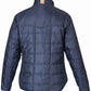 Back view of navy insulated jacket with quilted stitching, Women's Equestrian Jacket - Classic Plaid Lined Windbreaker - Insulated Horse Riding Coat - 5/A Baker Ladies Jacket