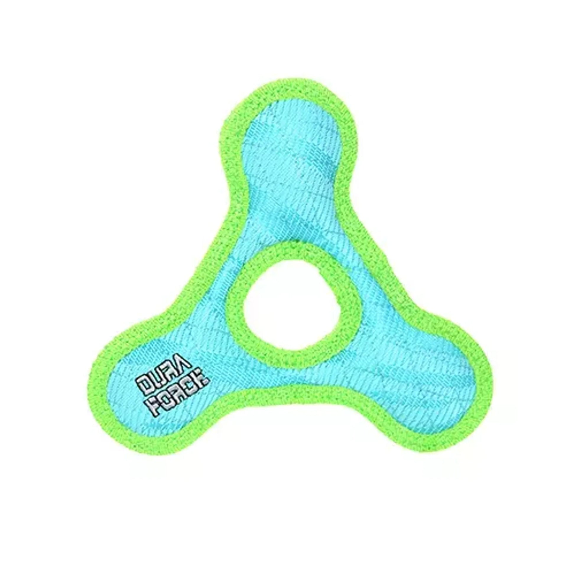 DuraForce Jr TriangleRing Tiger durable blue and green pet toy with hole center for interactive play and chewing