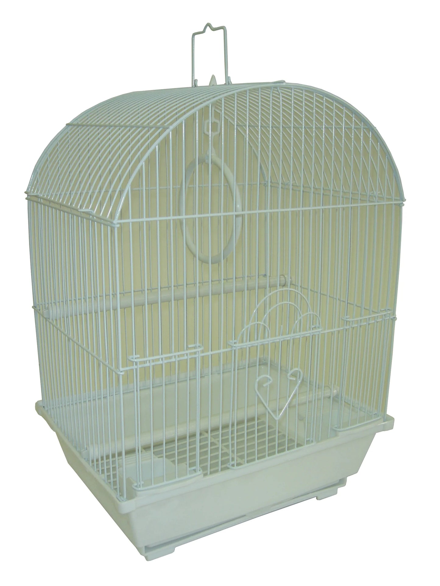 YML Round Top Style Parakeet Cage in white with rounded top and built-in bird perch for small pet safety and comfort