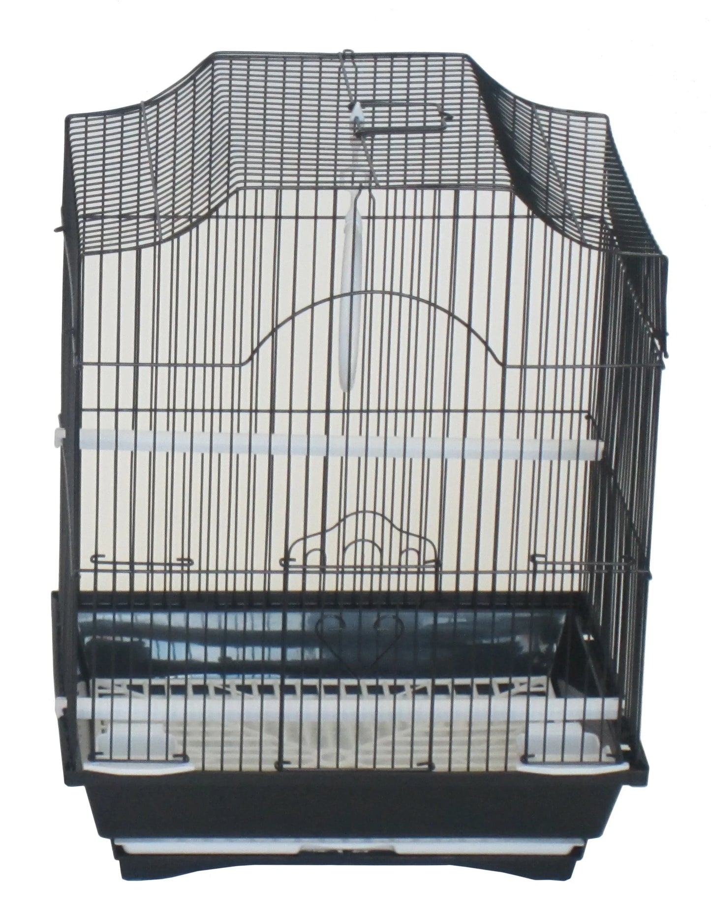 YML Cornerless Flat Top Cage in black with curved wire design and removable bottom tray for easy cleaning