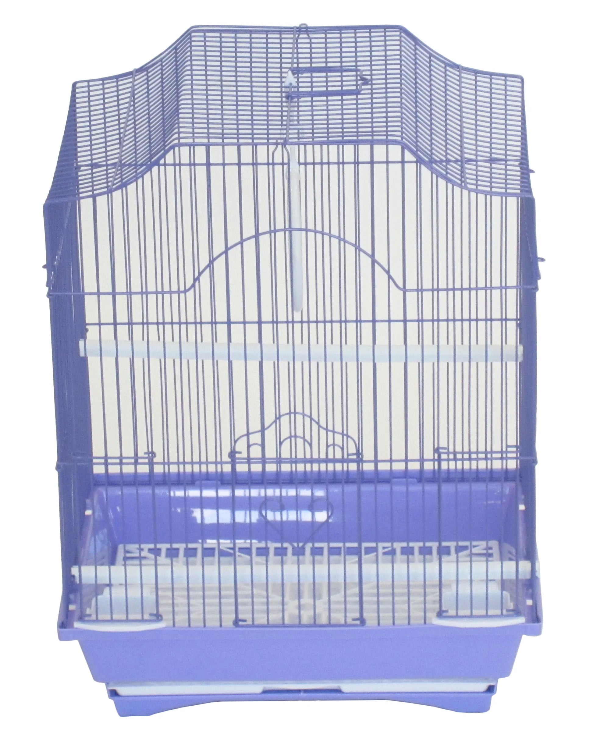 YML Cornerless Flat Top Cage in purple with metal bars, designed for small animal or bird housing.