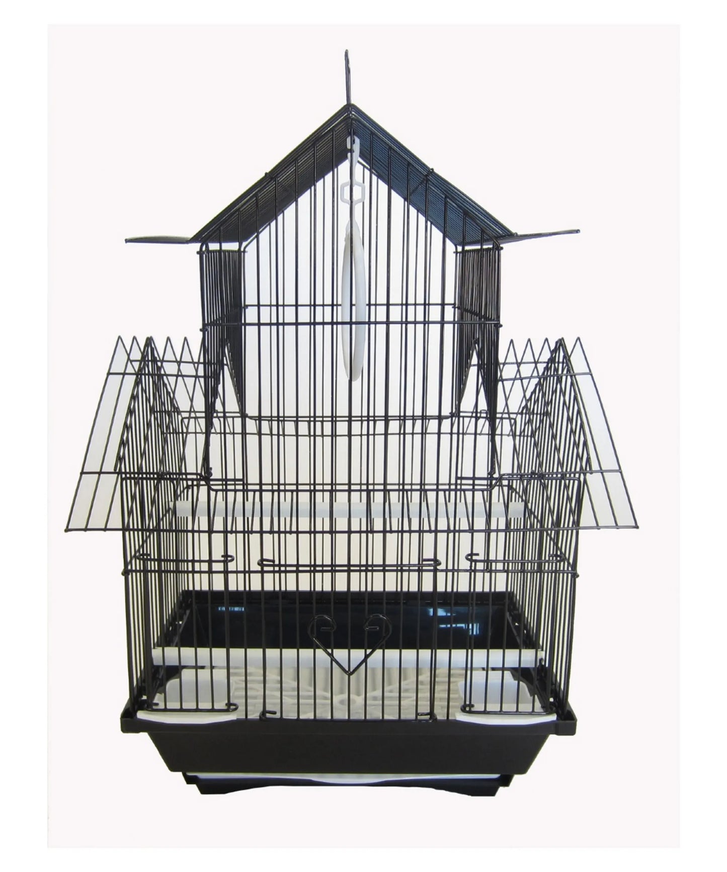 YML Villa Top Cage black metal bird cage with house-shaped top and open side doors for pet birds