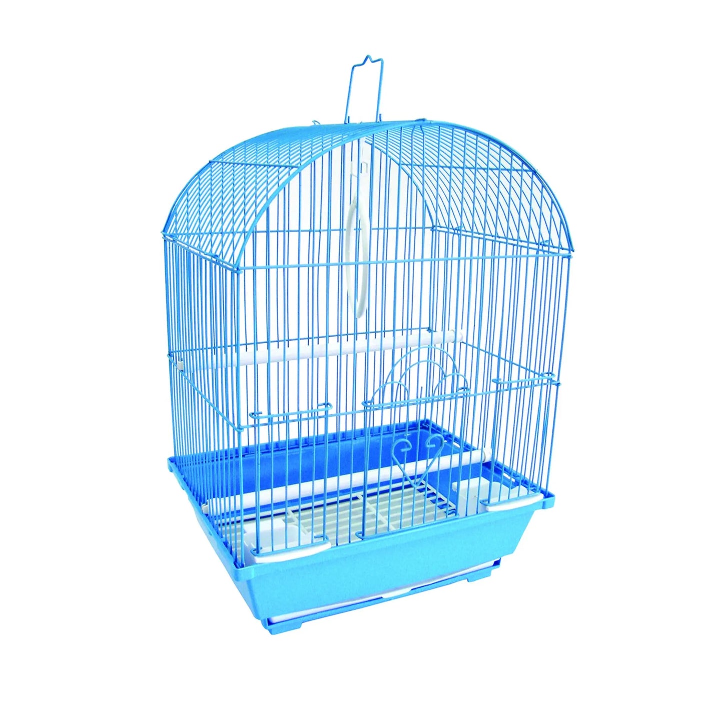 Blue metal birdcage with round top and removable tray for easy cleaning, YML Round Top Style Parakeet Cage