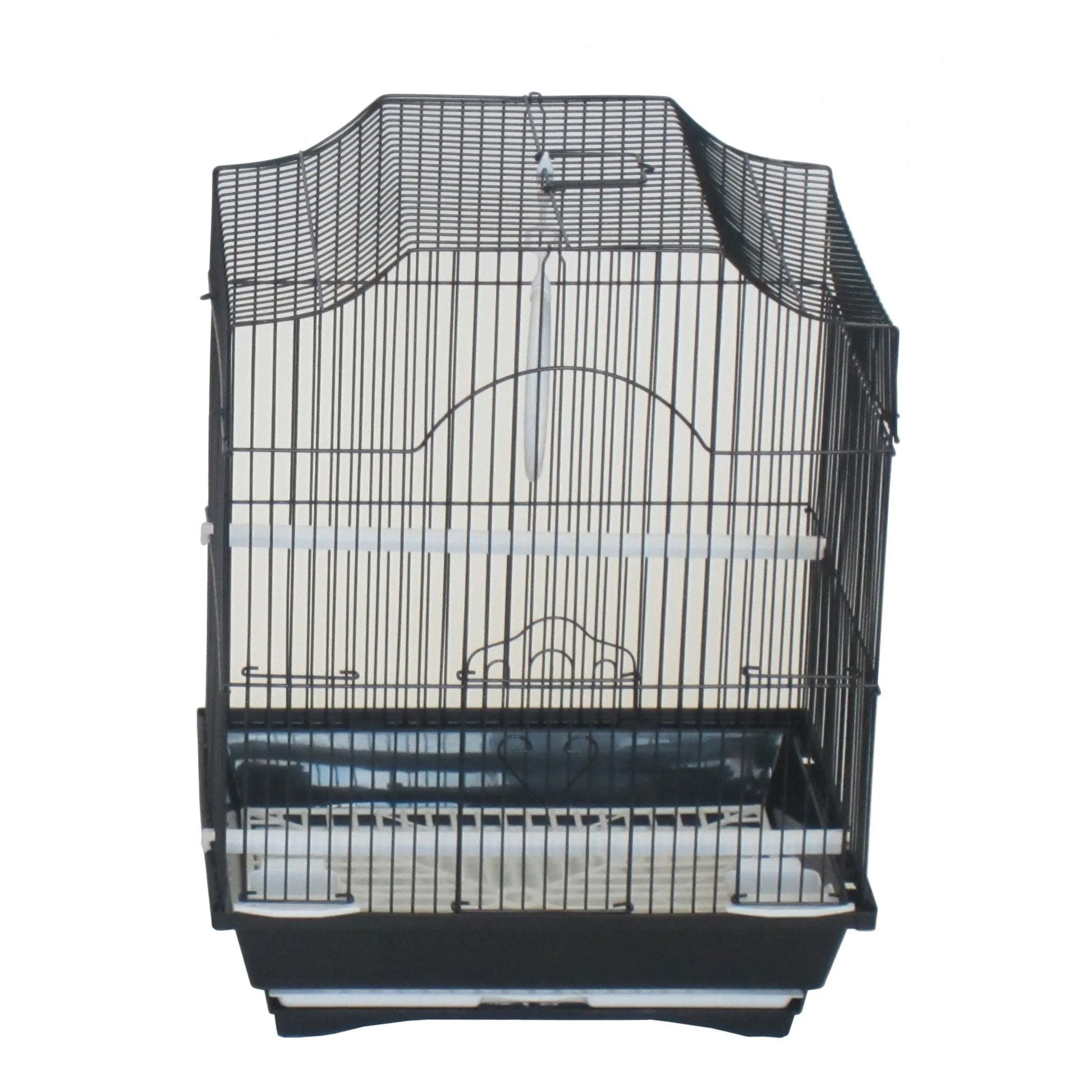 YML Cornerless Flat Top Cage in black metal with removable tray and side feeder for small pet supplies.