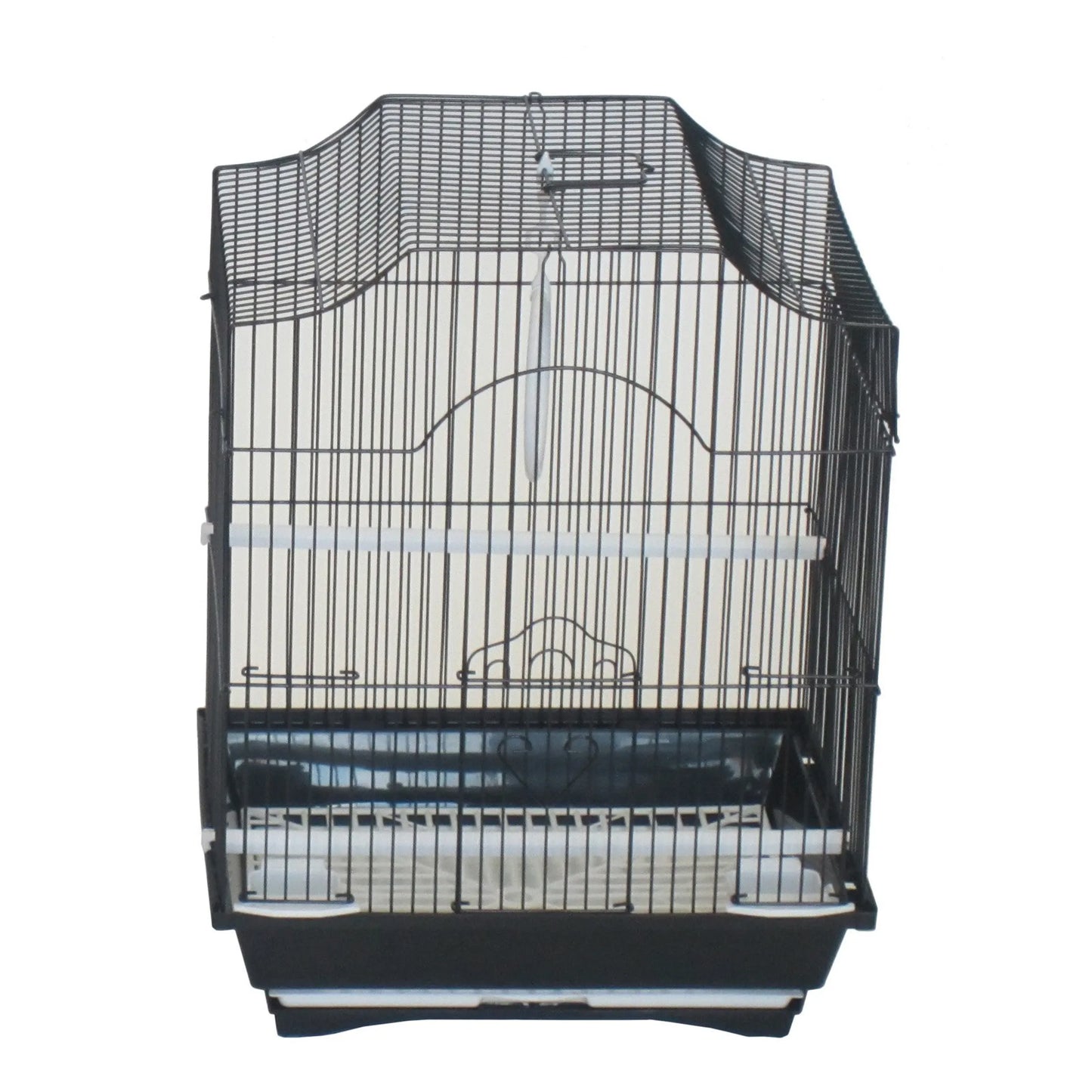 YML Cornerless Flat Top Cage in black metal wire with removable bottom tray for easy cleaning