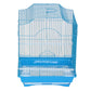 Blue wire birdcage with white perches and base tray, YML Cornerless Flat Top Cage for small pets or birds