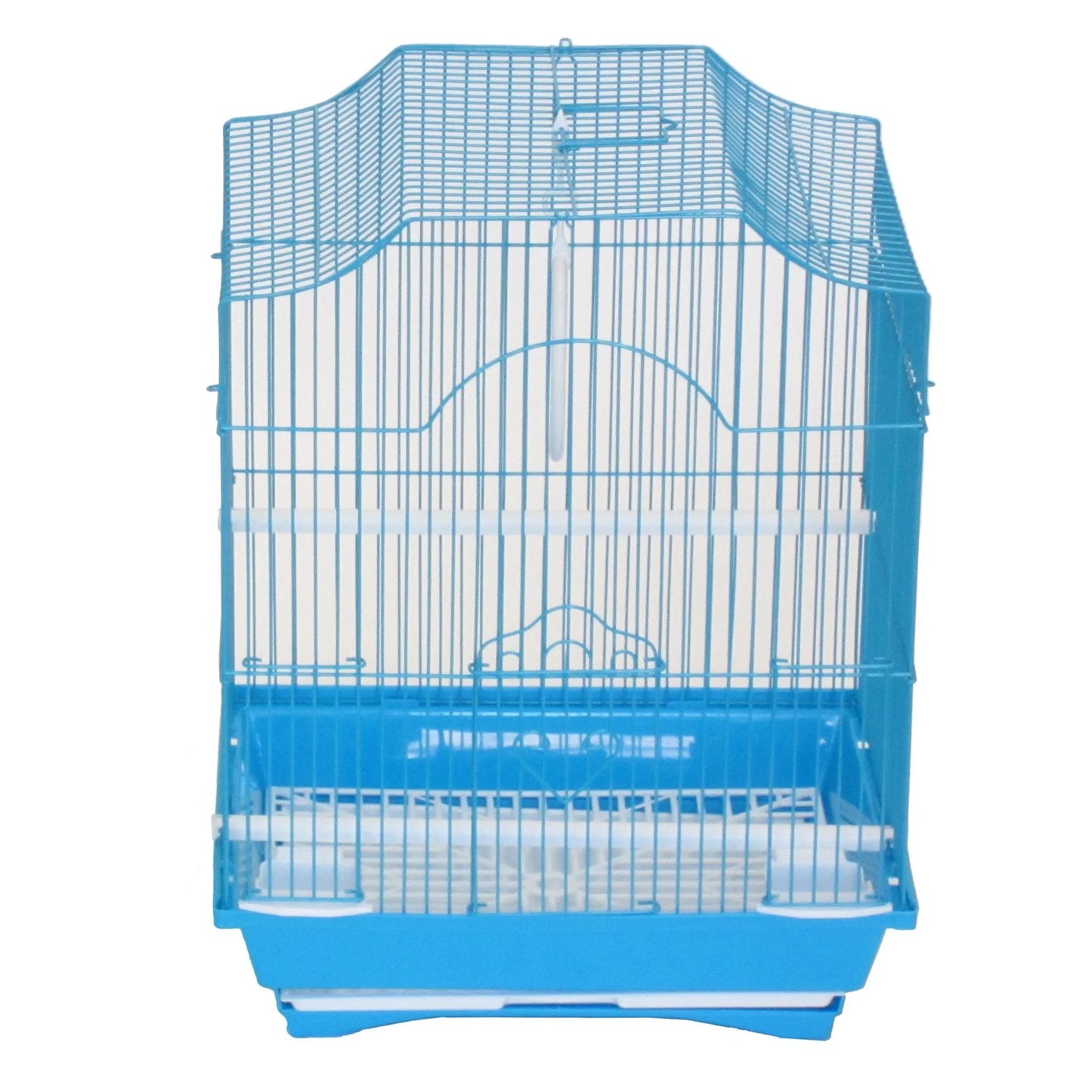 YML Cornerless Flat Top Cage in blue with removable tray and perches for small pet supplies or bird housing
