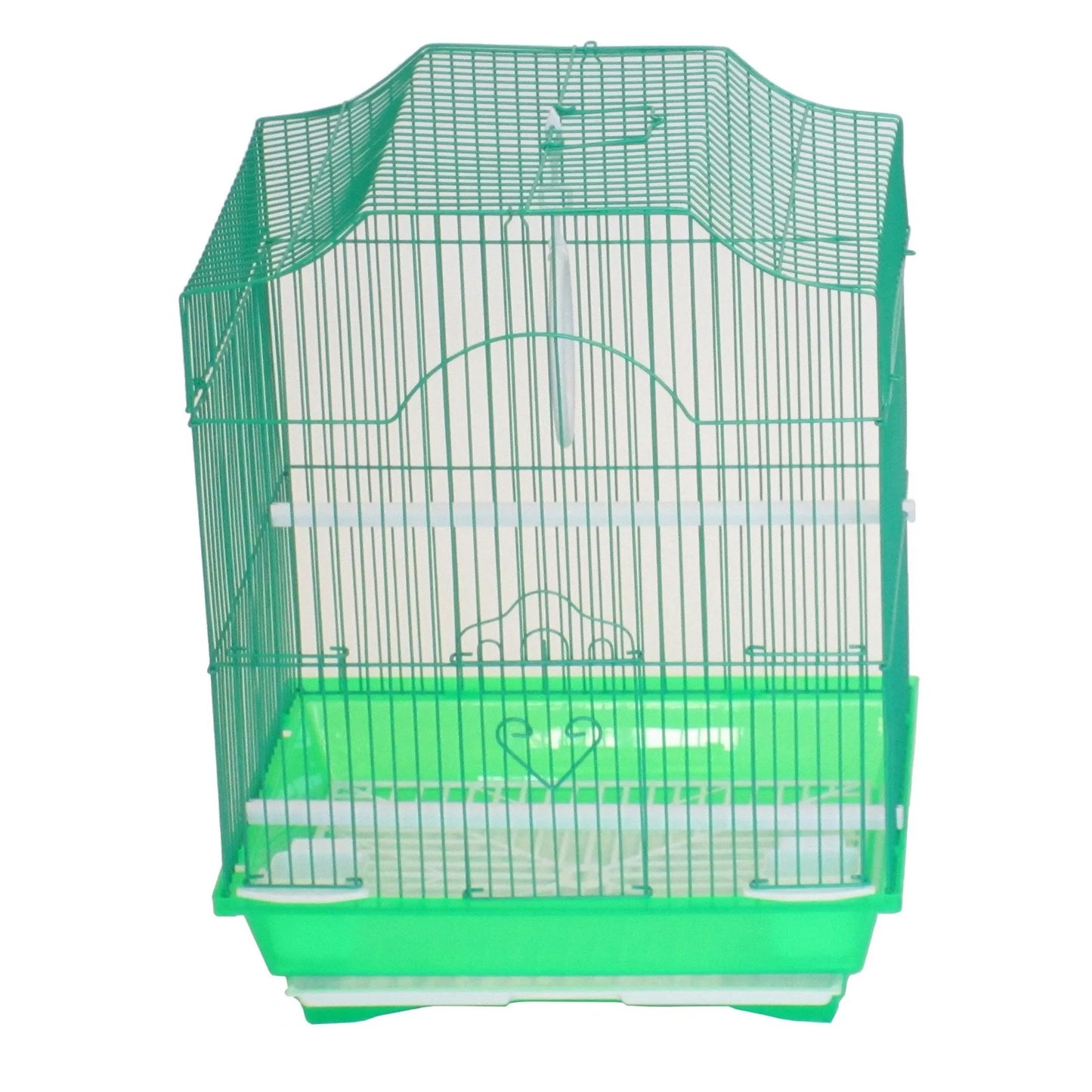 Green wire birdcage with flat top and plastic base for small pets YML Cornerless Flat Top Cage