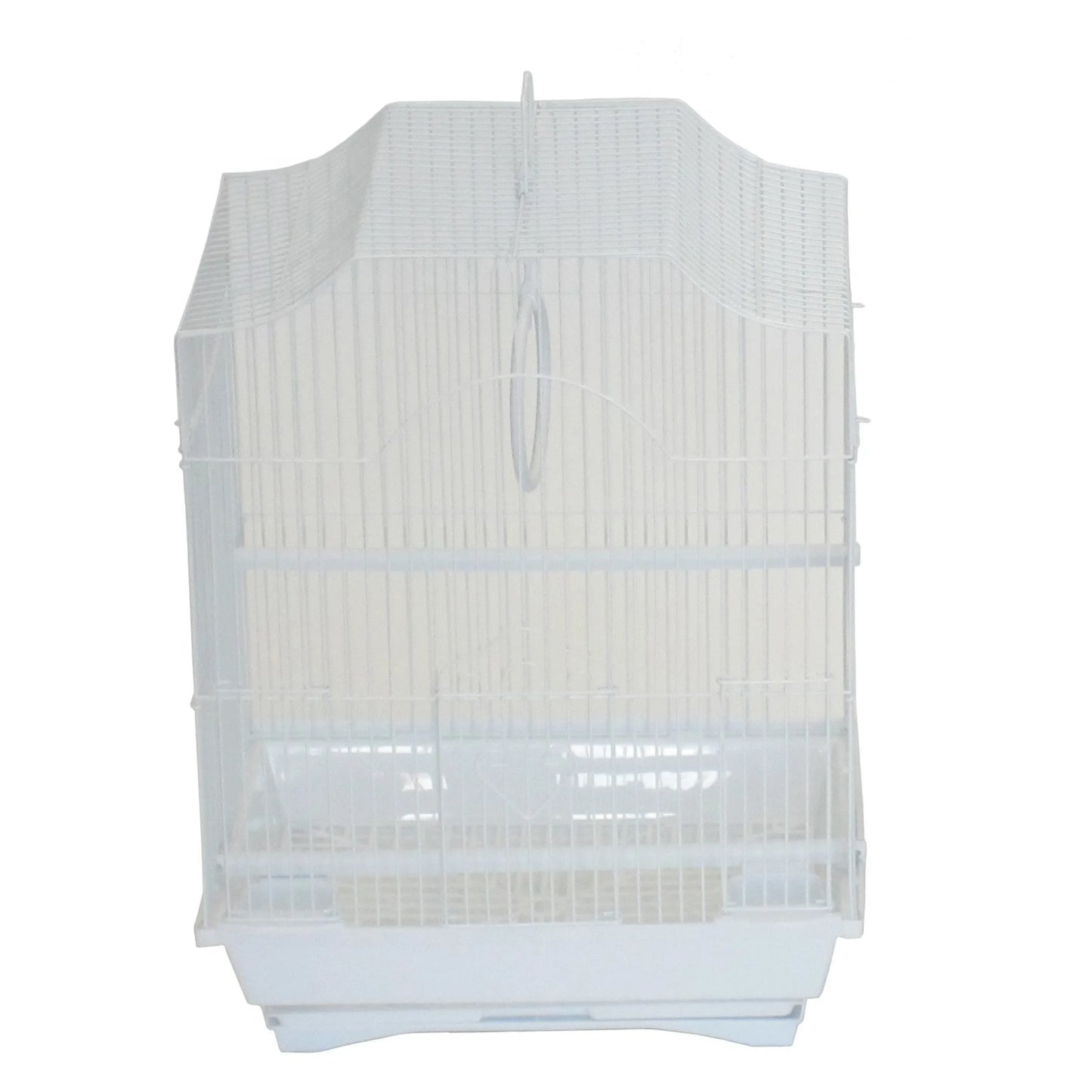 White YML Cornerless Flat Top Cage for small pets with removable tray and curved top design