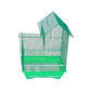 YML Villa Top Cage green wire birdcage with plastic base, roof, and perches for small pet supplies.