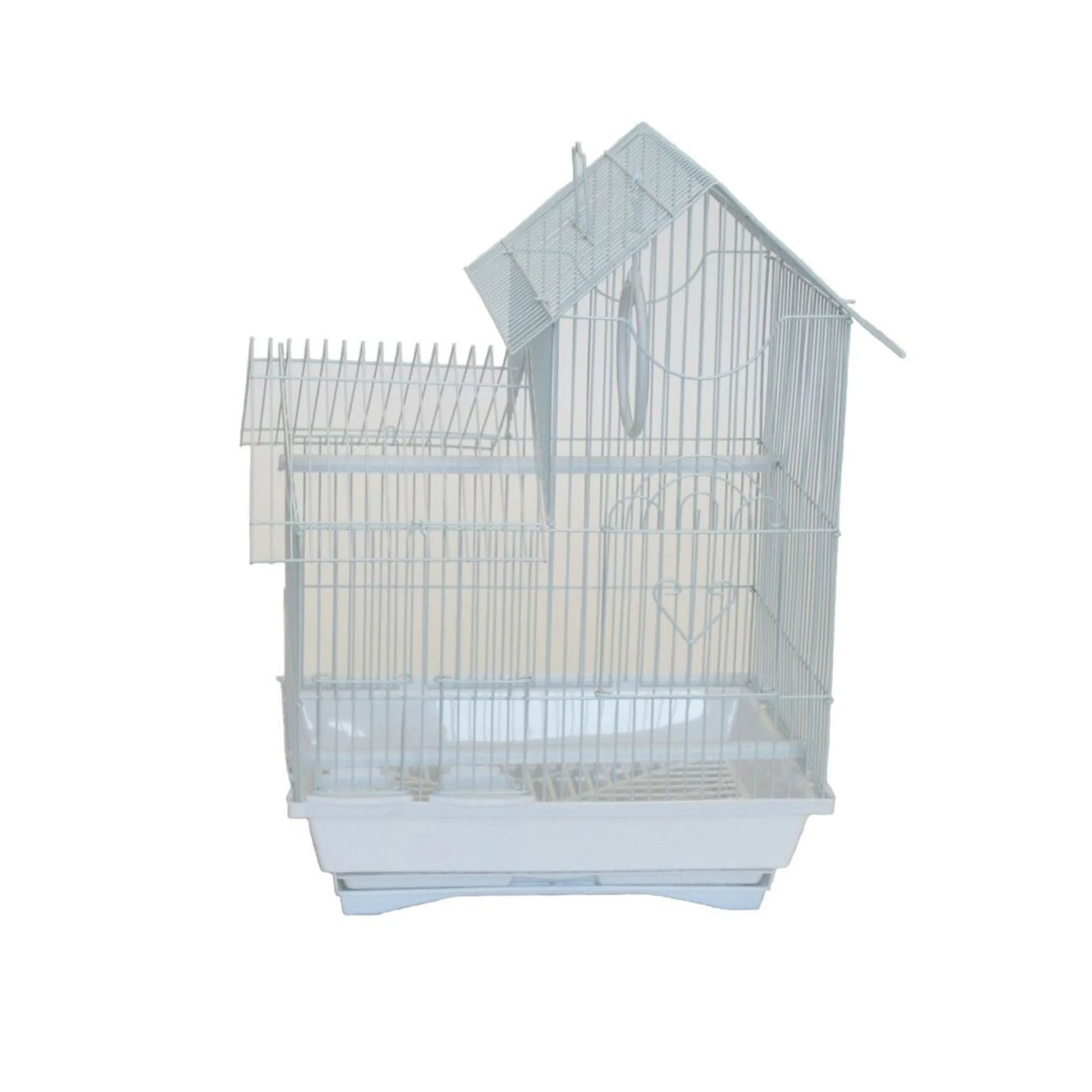 White wire birdcage with peaked roof and plastic base for small birds YML Villa Top Cage