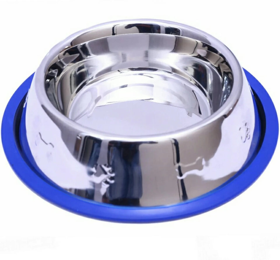 Mr. Peanut's Etched Stainless Steel Dog Bowls with Blue Silicone Base, view 4