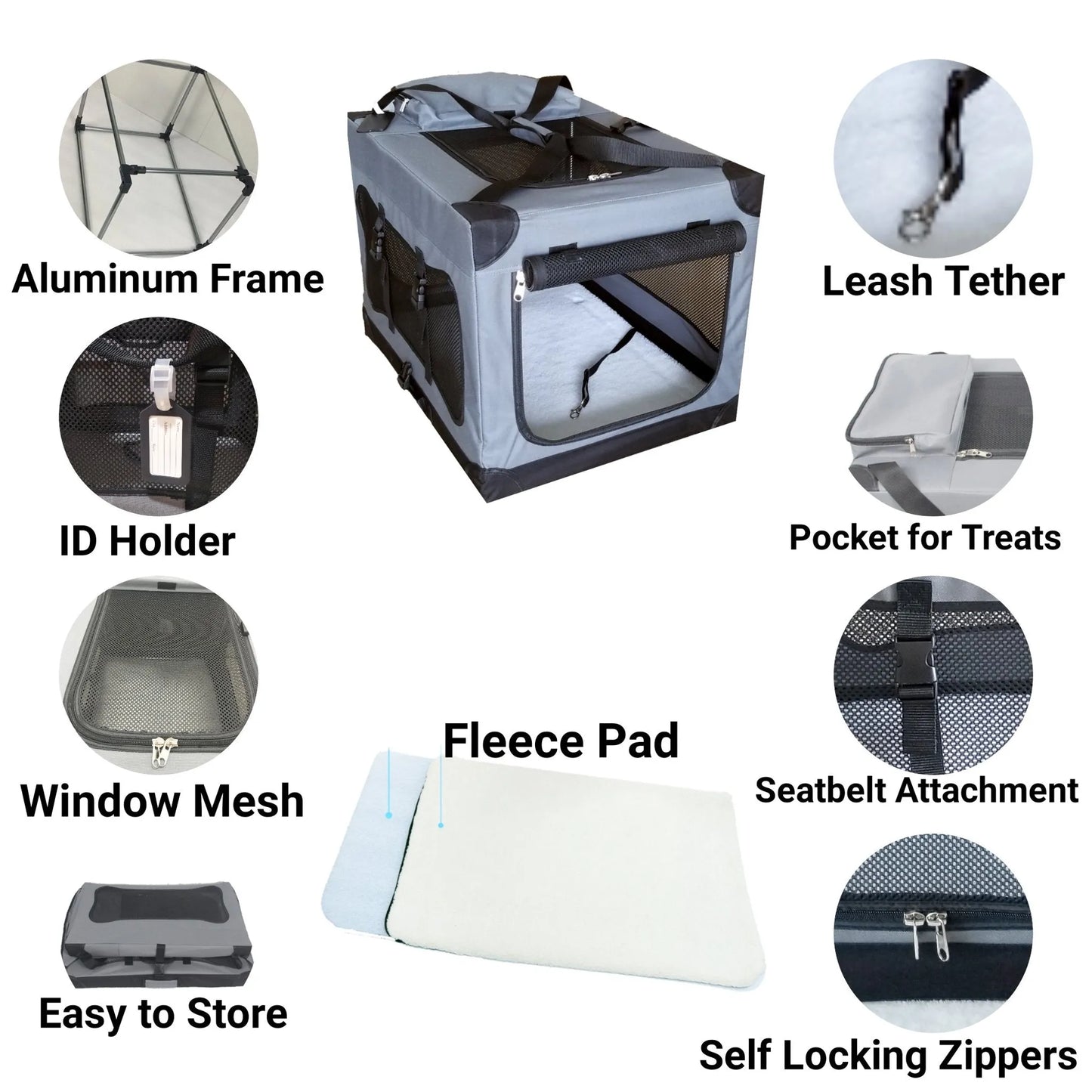 Mr. Peanut's Soft Sided Portable Pet Crate with Lightweight Aluminum Frame