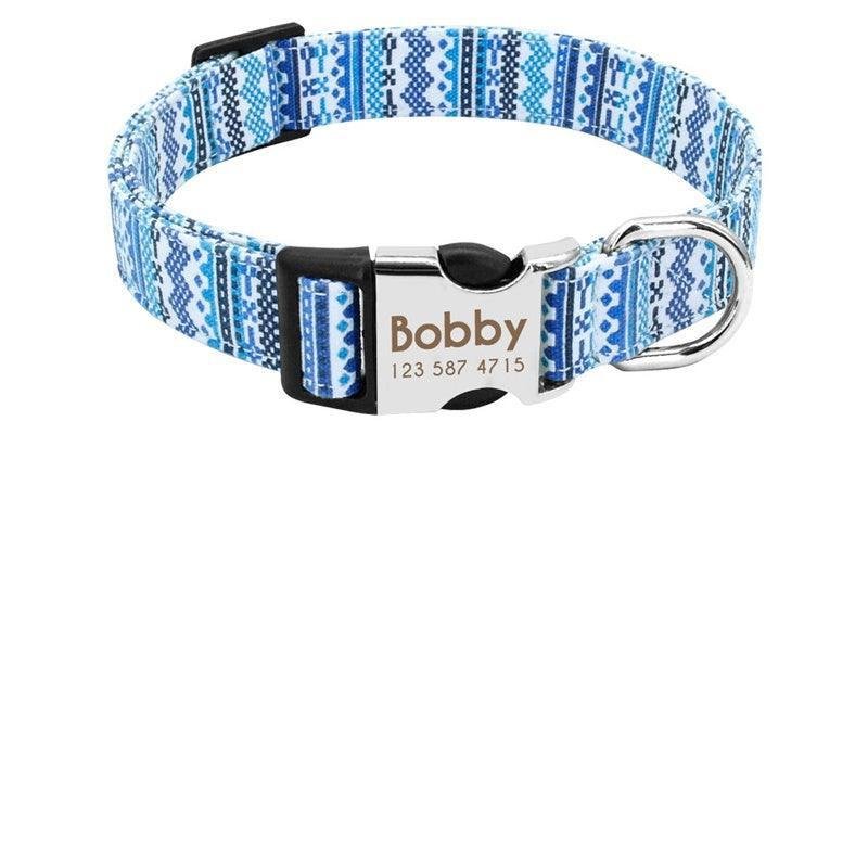 Personalized Engraved Nylon Dog Collar with ID Tag - Custom Name Collar for Dogs - Pets Perfect