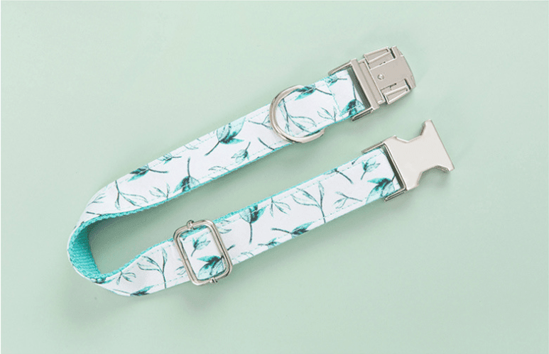 Tropical Leaf Bow Tie Dog Collar and Leash Set - Stylish Cotton Collar with Quick - Release Buckle - Pets Perfect