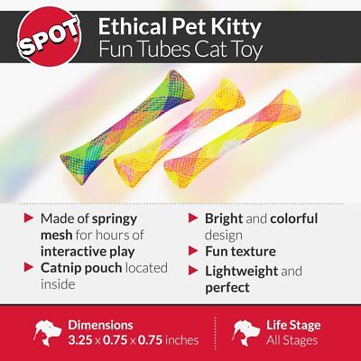 Spot Kitty Fun Tubes Catnip Toy Assorted 3.25 in 3 Pack - Pets Perfect