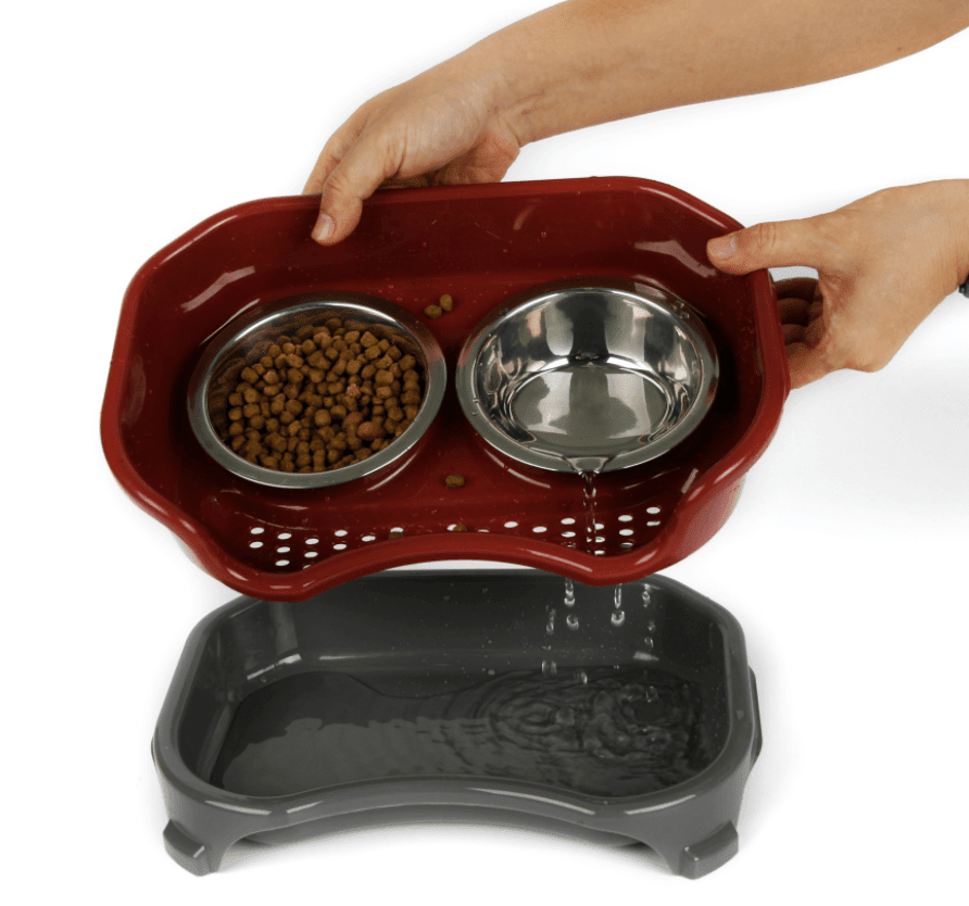 Dog Hugs Cat Pet Double Basin Stainless Steel Bowl Set - Food and Water Dog Bowl - Pets Perfect