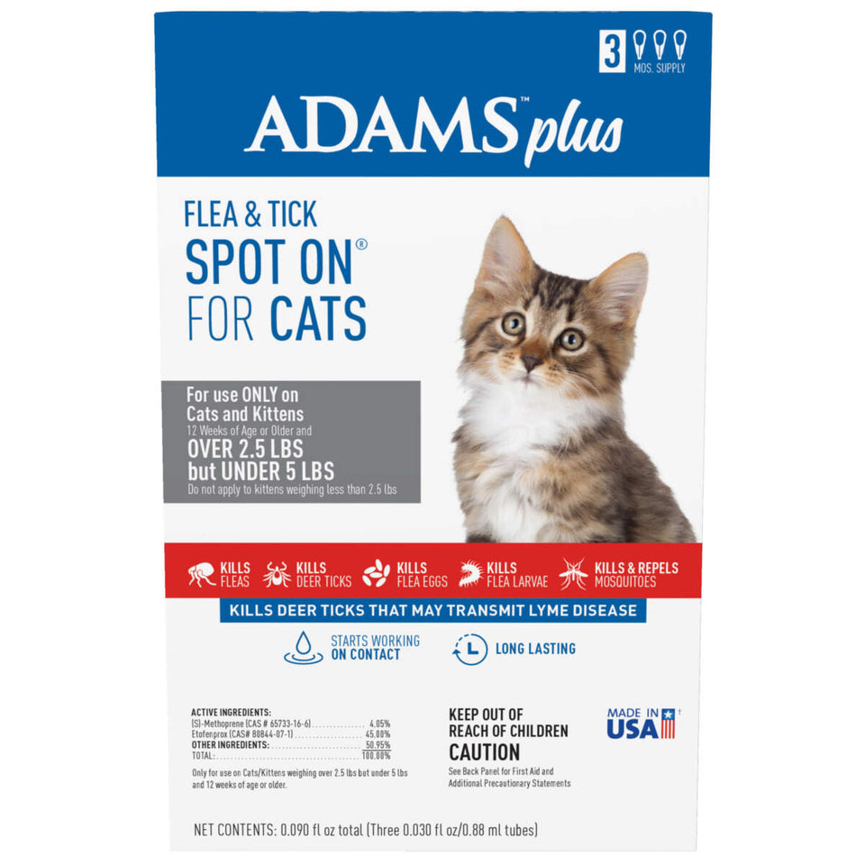Adams Plus Flea & Tick Spot On for Cats & Kittens Over 2.5 lb But, view 2