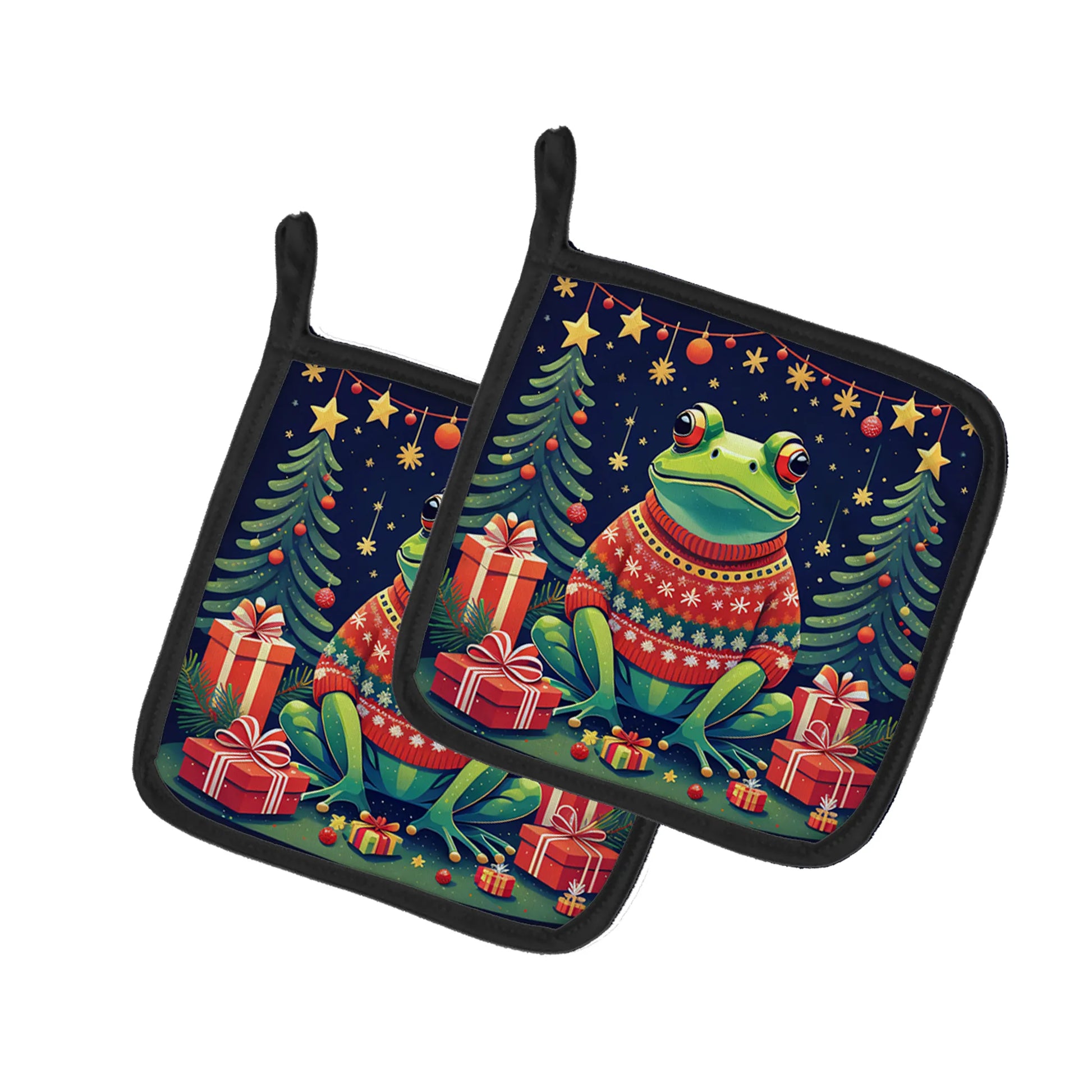 Alligator Christmas Pot Holders - Quilted Heat - Resistant Kitchen Set (7.5x7.5, Pair) - Pets Perfect