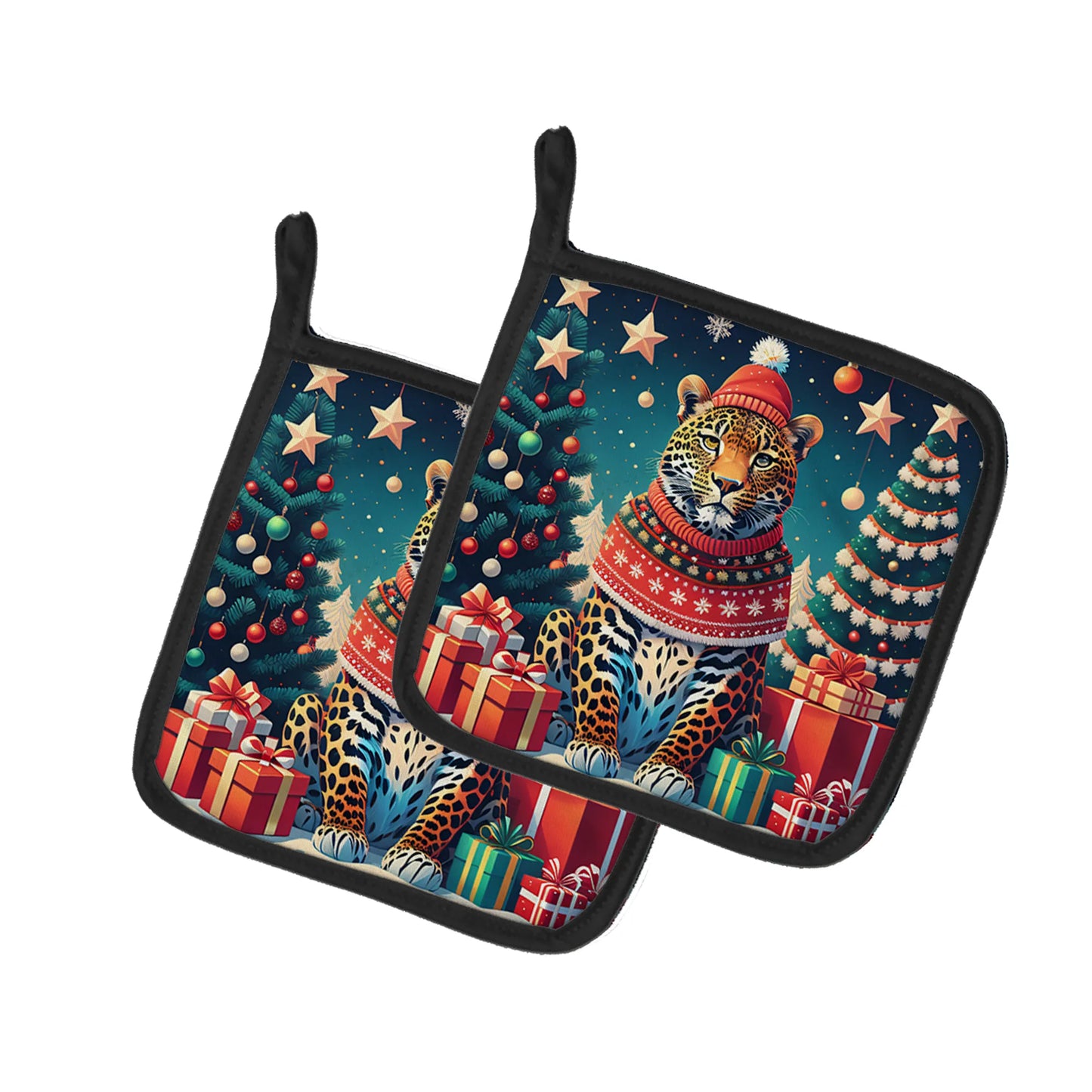 Alligator Christmas Pot Holders - Quilted Heat - Resistant Kitchen Set (7.5x7.5, Pair) - Pets Perfect