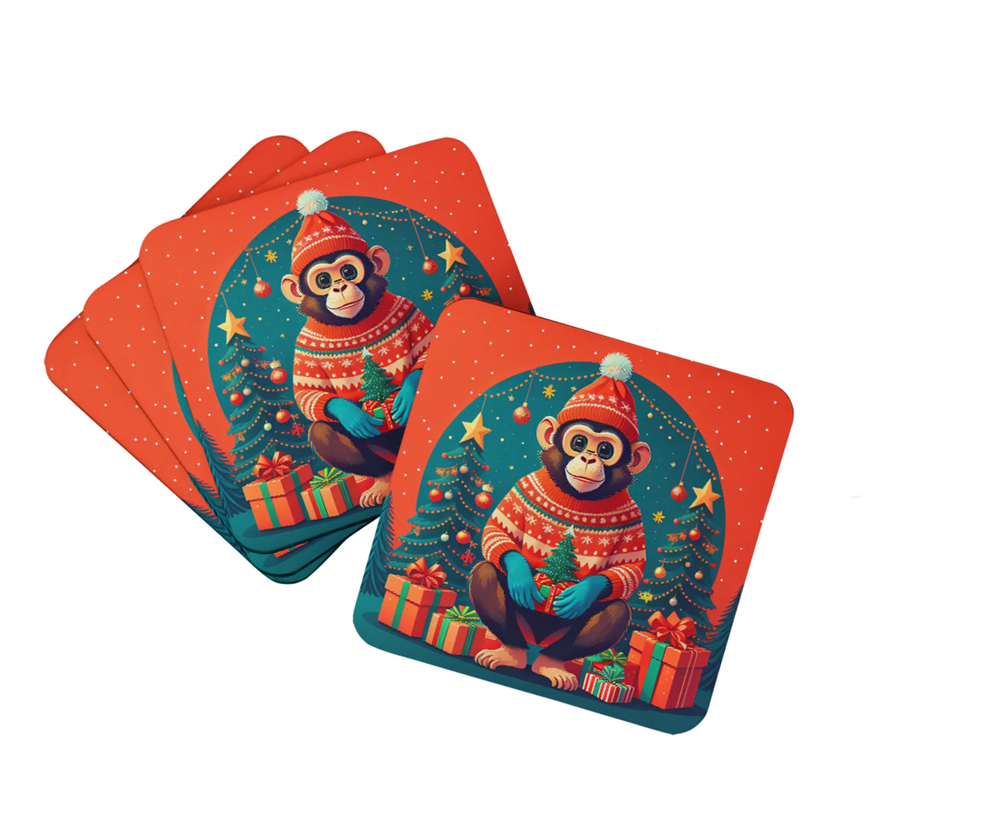 Animal Christmas Foam Coasters - Size: 3.5 | Pack Of: 1 | Collection name: Animal christmas