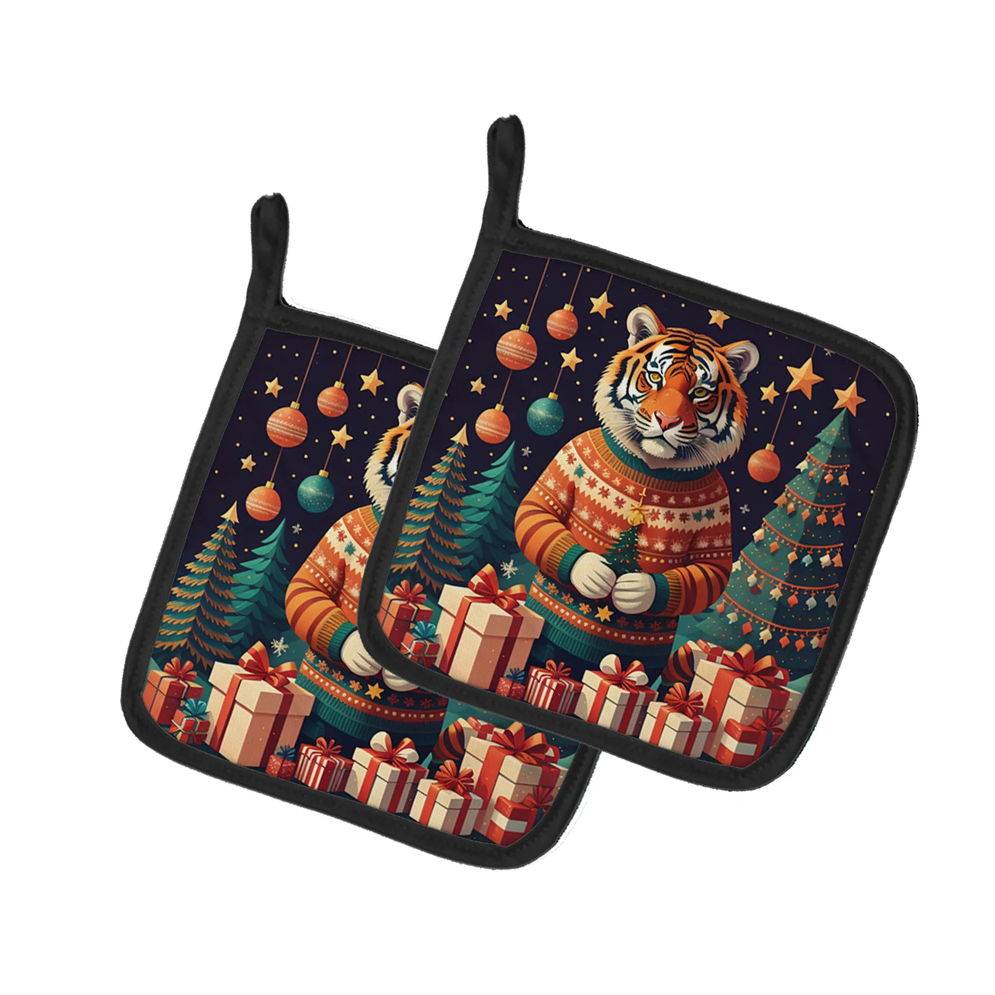 Alligator Christmas Pot Holders - Quilted Heat - Resistant Kitchen Set (7.5x7.5, Pair) - Pets Perfect