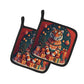 Alligator Christmas Pot Holders - Quilted Heat - Resistant Kitchen Set (7.5x7.5, Pair) - Pets Perfect