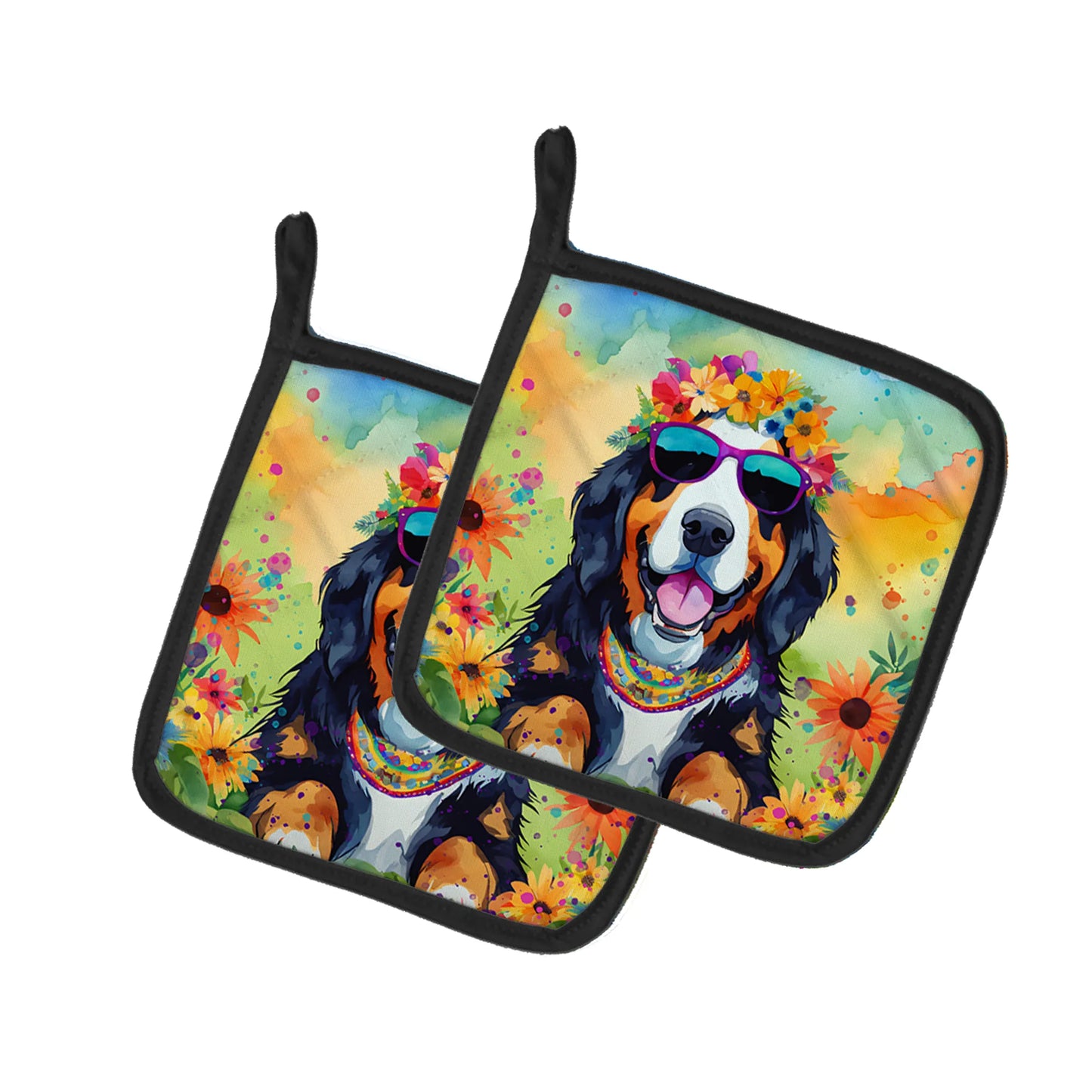 Hippie Dawg Pair of Pot Holders - Size: 7.5HX7.5W | Pack Of: 1 | Collection name: Hippie dawg
