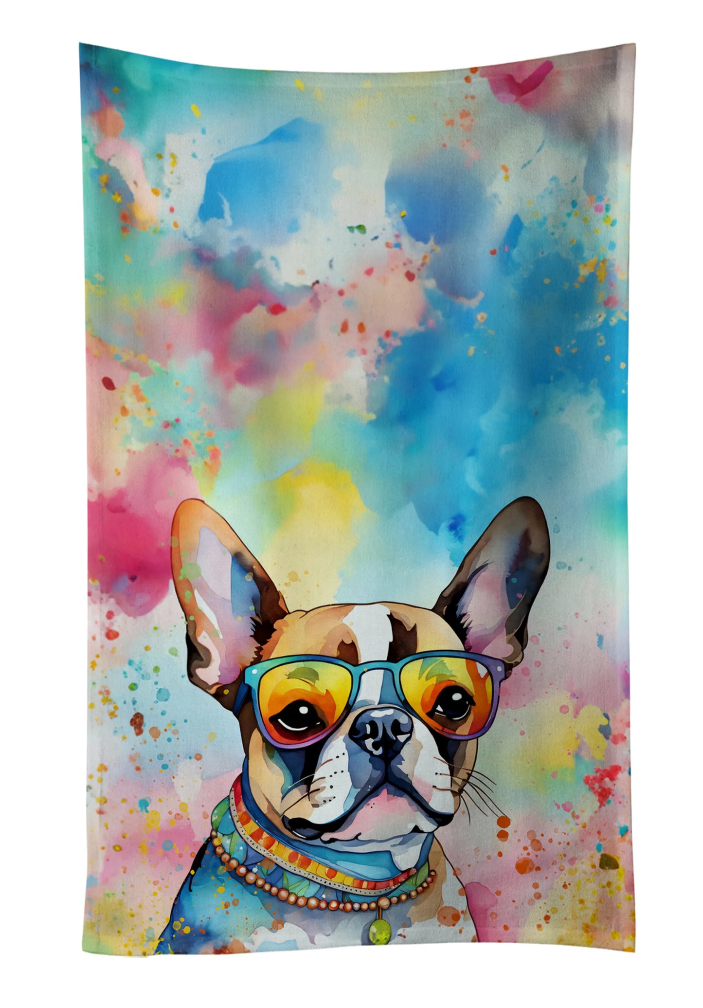 Dog Lover Kitchen Towel - Absorbent Cotton Dish Towel with Hippie Dog Design