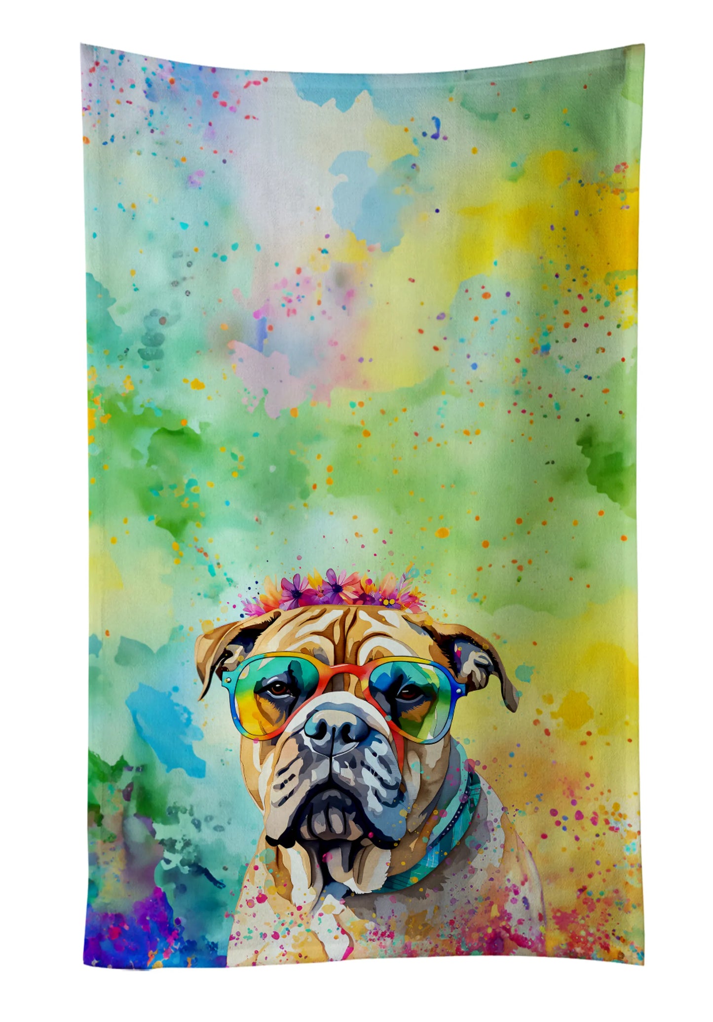 Dog Lover Kitchen Towel - Absorbent Cotton Dish Towel with Hippie Dog Design