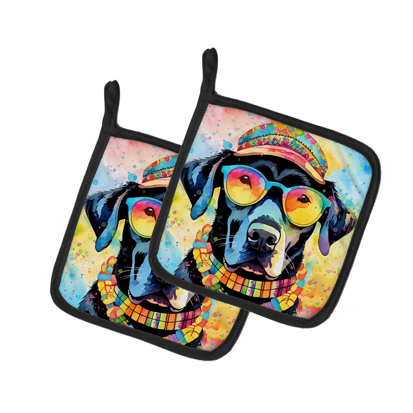 Hippie Dawg Pair of Pot Holders - Size: 7.5HX7.5W | Pack Of: 1 | Collection name: Hippie dawg