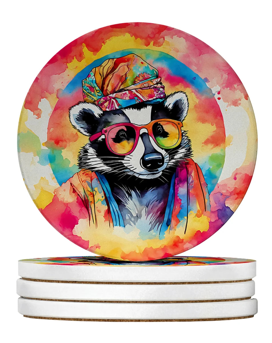 Hippie Animals Large Sandstone Coasters, 4/Badger 3963