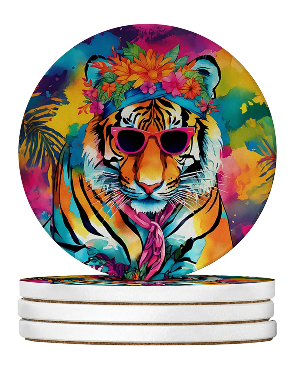 Hippie Animals Large Sandstone Coasters, 4/Bengal tiger 3966, view 6