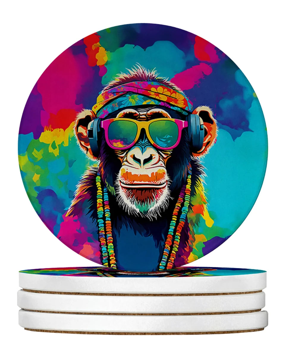 Hippie Animals Large Sandstone Coasters, 4/Chimpanzee 3970, view 9