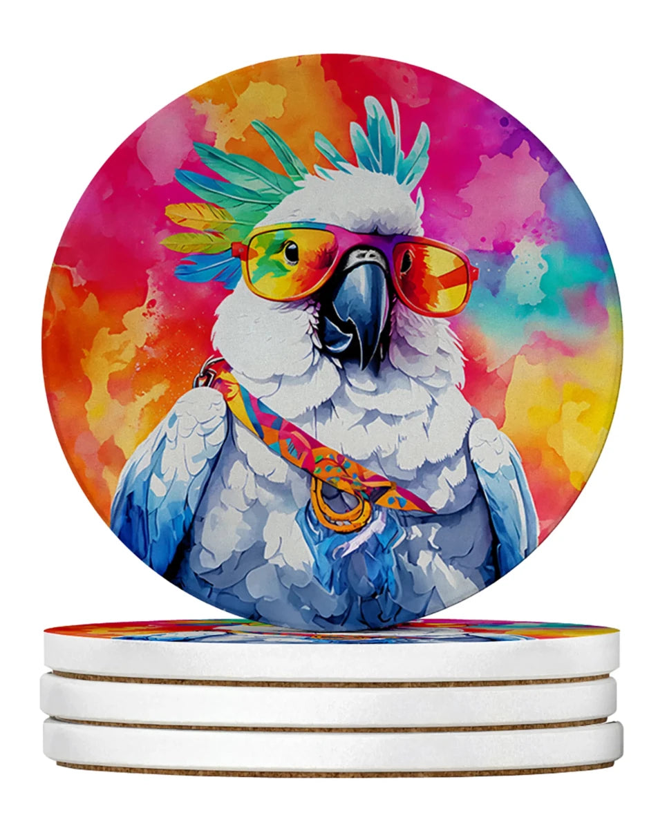 Hippie Animals Large Sandstone Coasters, 4/Cockatoo 3972, view 11