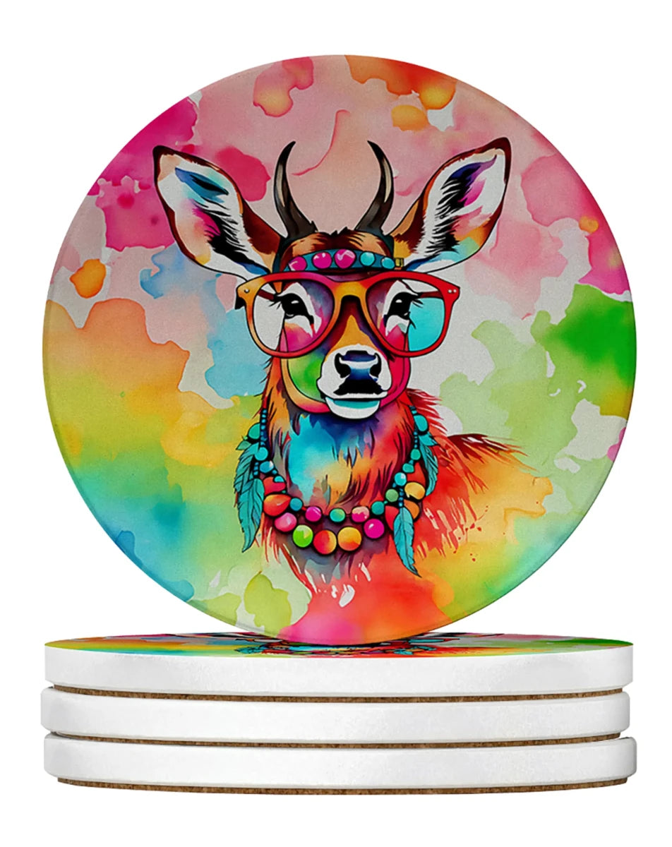 Hippie Animals Large Sandstone Coasters, 4/Deer 3974, view 17